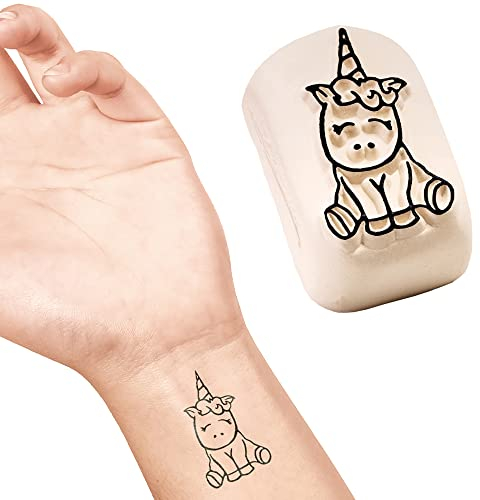 LaDot Tattoo für Kinder und Erwachsene, temporäre hautfreundliche fake Tattoos, Tattoo-Stempel ohne Nadeln für Körper und Arm, wasserfest, Keramikstempel Einhorn