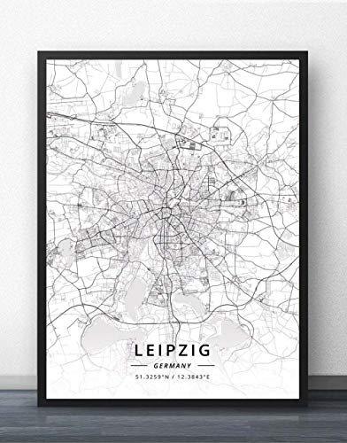 Leinwand Bilder, Leipzig Deutschland Stadtplan Wandkunst Bilder Große Poster Drucke Moderne Schwarz-Weiß Stadt Rechteck Gemälde Pop Wandmalereien Kunstwerk Für Wohnkultur, 10X15Cm / 3.93X5.90 In