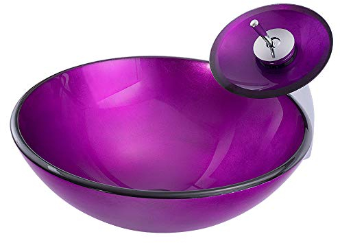 HomeLava Modern Gehärtetes Glas Waschbecken Rund Handwaschbecken Aufsatzwaschbecken mit Wasserfall Armatur Set