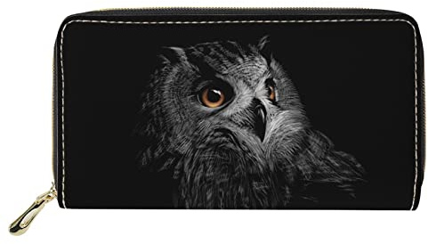 Dolyues Damen-Geldbörse, PU-Leder, mit mehreren Kartenfächern und Kartenfächern, Handyfächern, Clutch, Geldbeutel, Schwarzer Eulen-Druck, Klassisch