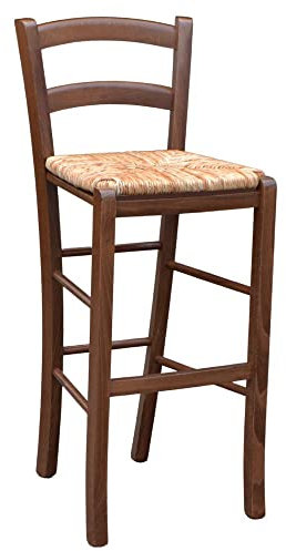 Tabouret en bois noyer foncé de la marque Okaffarefatto zimbardi costanza avec assise en paille de riz, H 73 cm, Rustique