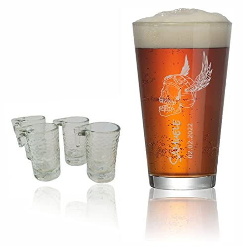 MASTERLASER3.0 Bicchiere da Birra Personalizzato e shot per Vodka Whiskey Rhum, Set Personalizzabile con Nomi, Testo, Data, Design e Caratteri Diversi (1, Stesso nome)