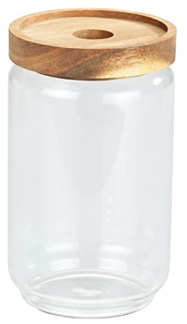 WENKO Boîte de conservation Vido, 700 ml, boîte à provisions transparente en verre avec couvercle à fermeture hermétique en bois d'acacia certifié FSC®, peu encombrant et empilable, Ø 9 x 15,5 cm
