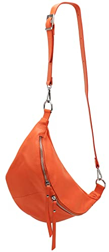 SH Leder echt Leder Damen stylisch Hüfttasche Bauchtasche Brusttasche für Festival Reise Große elegant Crossbody Bag Verstellbarer welchsellbar Schultergurt 37x21cm INA G676 (Orange, L)