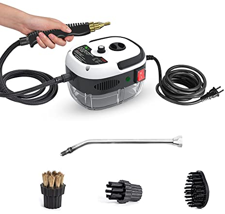 Nettoyeur vapeur puissant à main 2500 W, portable machine de nettoyage à vapeur pressurisée haute température avec têtes de brosse pour meubles de cuisine, salle de bain et voiture