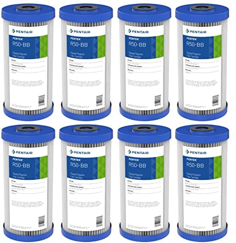 Pentair Pentek R50-BB Big Blue Sediment Water Filter, 25,4 x 11,4 cm, cartuccia filtro in poliestere pieghettato, 25,4 x 11,4 cm, 50 micron, confezione da 8, bianco