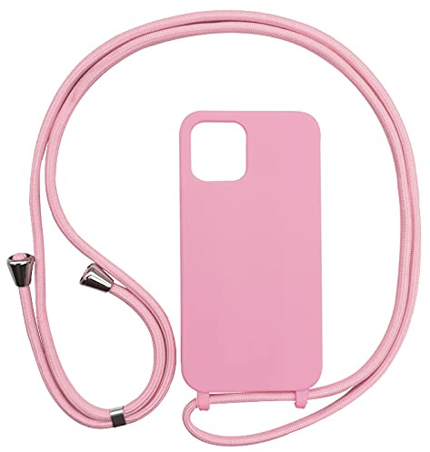 PuYu Zhe Compatible With iPhone 14 Pro Case,Soft Matte Silicone TPU Crossbody Cover with Adjustable Neck Cord Lanyard Strap,Slim Stylish Shockproof Lanyard Case-Pink