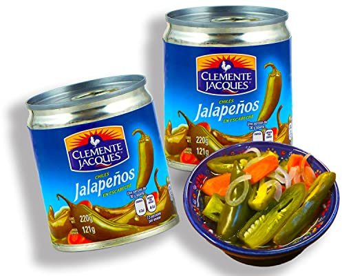Jalapenos eingelegt Chilli Schoten ganz - (Pack von 2) je 220gr scharfe Jalapeno ganze Schote aus Mexiko von Clemente Jacques