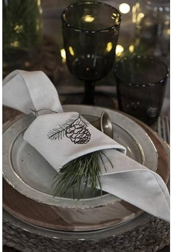 IB Laursen Laursen Stoffserviette Tradition mit Zapfen und Zweig 40x40cm Advent Weihnachten, Weiß