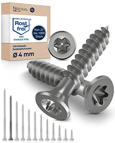 Schrauben Torx Edelstahlschrauben 4x70 Edelstahl V2A rostfrei Spanplattenschrauben für Holz Teilgewinde 4mm stark 70mm lang 400 Stück Holzschrauben Holz A2