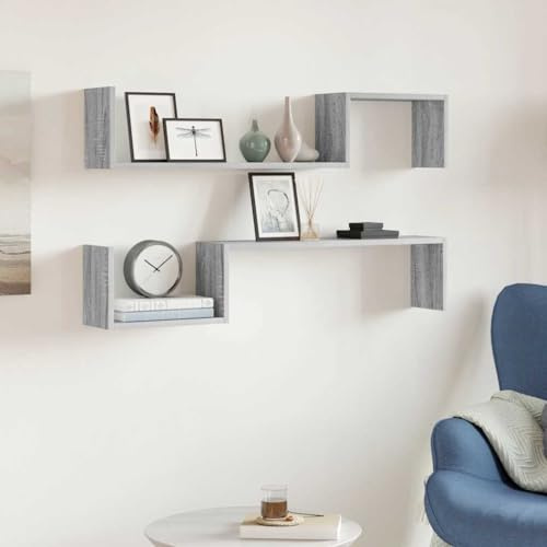 homiuse Wandregal 100x15x20 cm 2 STK. Grau Sonoma BüCherregal Holz Regal KüChenregal Wall Shelf