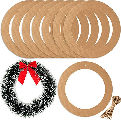 10 Pieces Large Hanging Round Wreaths 12Inch Cardboard Wreath Rings for DIY Crafts Paper Round Circle Christmas Hanging Ornaments Decorations with Hole Twine for Wedding Christmas Valentines Day Decor