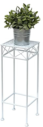DanDiBo Blumenhocker Weiß Metall Eckig 70-50 cm Blumenständer 96314 Beistelltisch Blumensäule Modern Pflanzenständer Pflanzenhocker (50 cm)