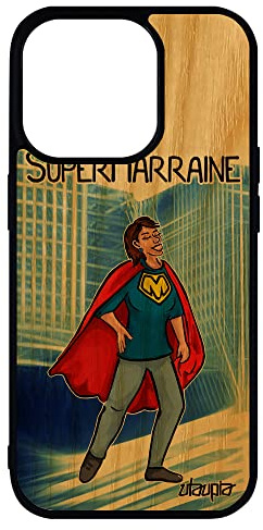 utaupia Schutzhülle aus Silikon für iPhone 14 Pro Max, echtes Holz, Super Patentante, Schwarz, Comics Case, blau, lustig, fester Text Heros, 512 GB