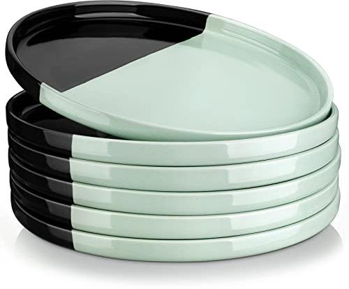 vancasso Serie ARIA 6-Teiliges Keramik-Teller set (26 cm Speiseteller) – Kratzfeste Teller für Familienfeste, Schweinshaxe & Käsespätzle | Spülmaschinen- und Mikrowellengeeignet, Schwarz-Grün