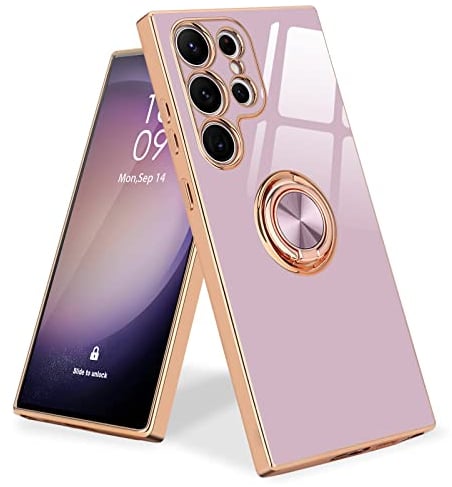 Urarssa for Samsung S23 Ultra Case Ring Holder 360 Degree Rotation Finger Magnetic Car Stand Shockproof Phone Case Cover for Samsung Galaxy S23 Ultra 5G-Purple