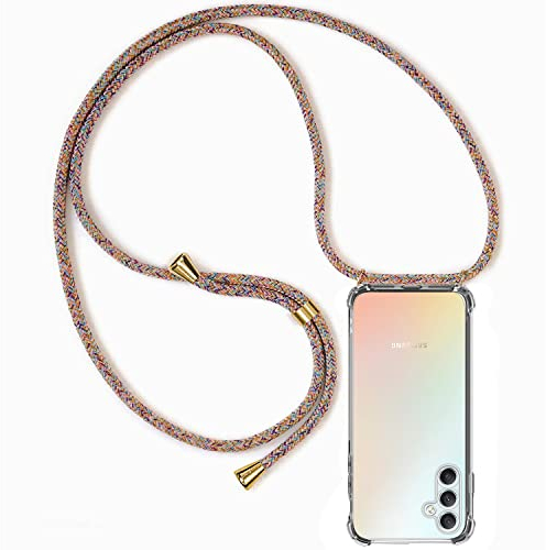ZYIMOU für Samsung Galaxy A34 5G Hülle mit Band, Handyhülle Samsung Galaxy A34 5G Handyband Hülle mit Kette Schutzhülle Kordel zum Umhängen Transparent Weich TPU Silikon Bumper, Rainbow
