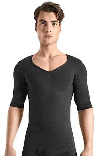 Rounderbum Herren Kompressionsshirt – Herren-Unterwäsche, gepolstertes T-Shirt, Shapewear Unterwäsche, Schwarz, L