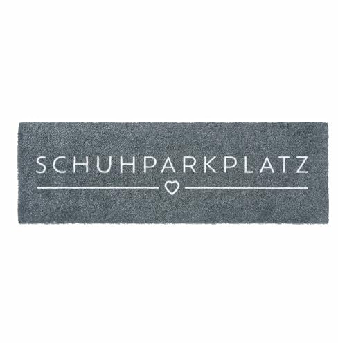 LA KO Waschbare Fußmatte 25 x 75 cm - hochwertig Bedruckte Fußmatte aus Deutschland - Türmatten mit modernem Design (anthrazit_Schuhparkplatz)