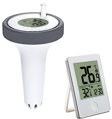 Pool Thermometer Funk, Poolthermometer Schwimmend Digital mit LCD-Funk-Empfänger, Reichweite Bis Zu 60m, Schwimmend Thermometer Für Pool, Teich, Außenanlage