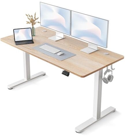 FEZIBO Schreibtisch Höhenverstellbar Elektrisch, 140 x 60 cm Stehschreibtisch mit Memory-Steuerung und Anti-Kollisions Technologie, Gefleckte Eichenholzfurnier Tischplatte
