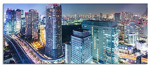 Pixxprint Glasbild Panorama, Wandbild aus Echtglas, Moderne Architektur in Tokio, 120x50 cm, inkl. Aufhängung und Abstandshalter