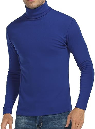 KUYIGO Mens Turtleneck Jumper Slim Fit Tops Turtleneck Long Sleeve Shirts M Riyal Blue