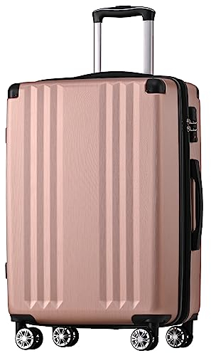 Merax Koffer Hartschalen-Koffer Trolley Rollkoffer Reisekoffer Handgepäck, TSA Zollschloss, 4 Rollen, Teleskopgriff, ABS-Material, L-66,5 * 45,5 * 28 cm, Rosa