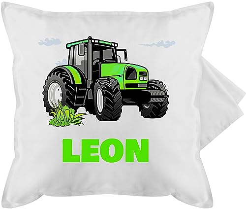 Kissenbezug - Geschenk Traktor mit Name personalisiert I Trecker Fan I Zugmaschine I Bulldog I Schlepper - 50 x 50 cm - Weiß - personalisiertes Kissen Landwirtschaft sitzkissen traktormotiv Bauer