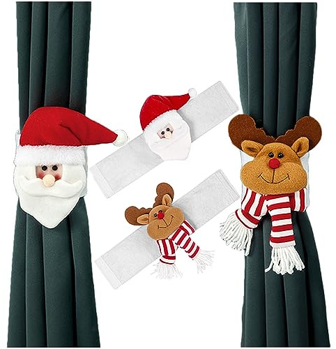 JUAEYIDDS 2 Stück Raffhalter für Weihnachts Weihnachten Vorhang Krawatte Zurück Weihnachten Vorhangschnalle Weihnachtsmann & Schneemann Verstellbare Gardinenriemen für Weihnachtsvorhang Dekoration
