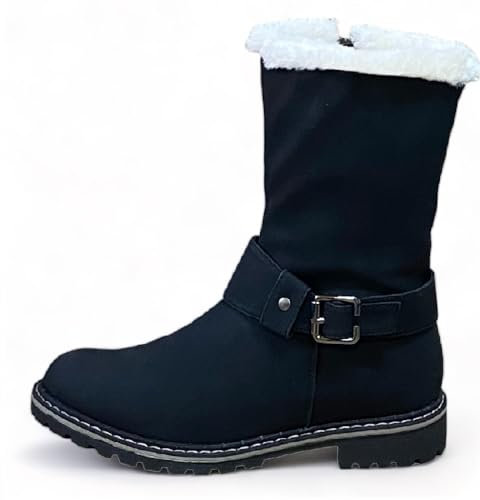 Pogolino Damen Stiefel warm gefüttert Stiefeletten Boots Winter Herbst ST8 Schwarz 41