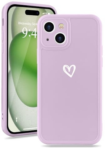 Micoden Kompatibel mit iPhone 15 Hulle Mädchen Niedlich Graffiti Love Heart Herz Muster Handyhulle Anti-Gelb Weich Silikon Bumper Case Kameraschutz Stoßfeste Schutzhülle,Lila