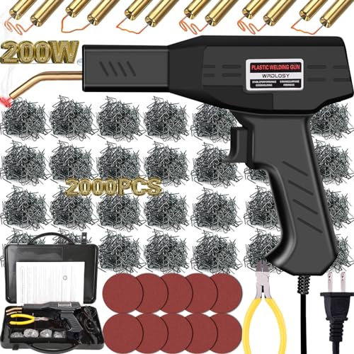 Wrdlosy Saldatrice in plastica da 200 W, 2000 graffette 10 pezzi, kit di saldatura in plastica, custodia per il trasporto personalizzata, riparazione plastica paraurti auto semplicità d'uso