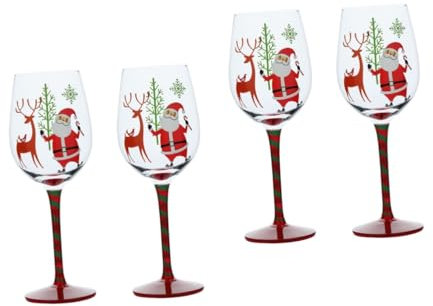 BESTonZON Lot de 4 verres à pied pour fêtes de Noël, verres à vin, verres à pied, verres de Noël avec pied, verres à pied Riesling, verres à vin, verres à vin, verres à pied, verres à vin, verres à