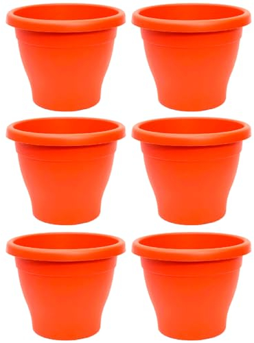 Acan Tradineur - Pack de 6 Macetas de plástico Redondas para Plantas y Flores Mediterránea con Orificios Inferiores. Recipiente, macetero Exterior e Interior del hogar - Color Marrón - 20 cm