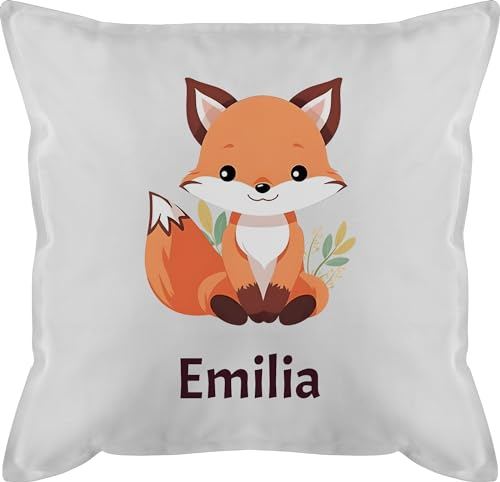 Kissen 50x50 - Süßer Fuchs Geschenk mit Name personalisiert I Wildtiere I Raubtier I Fox - 50 x 50 cm - Weiß - fuchsmotiv +mit+Fuchs und Personalisieren füchse füchsen füchslein Motiv Kinder