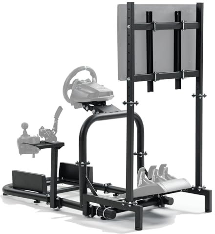 Dardoo Racing Simulator Cockpit (50mm Round Tube) with Monitor Stand L-Shaped Fit for Logitech/Thrustmaster/Fanatec G29 G920 G923,Steering Wheel Stand,Not Included Wheel,Pedal and Handbrake