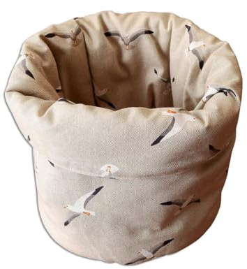 Stoffkorb Ilma mit Möwen – hochwertiger Aufbewahrungskorb in natur maritimes Design | stabiles Utensilo | Brotkörbchen für Brot, Brötchen und Gebäck | langlebig und pflegeleicht ca. 28 x 25 cm