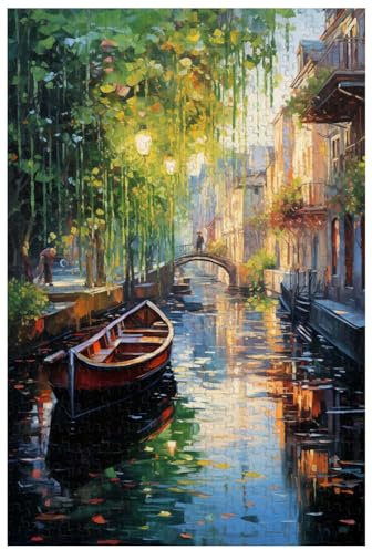 For adult, 1000 piece wooden jigsaw puzzle, for sit on small boat cross the narrow canals to see the town beauty (a ; 1000)