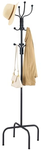 FAVOOSTY Portemanteau, 180cm Portemanteau en Métal, Porte-vêtement avec 12 Crochets, 3 Hauteurs Réglables,Pour Vêtements, Chapeaux, Salon, Entrée, Chambre à Coucher, Bureau, Noir