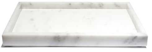Vassoio in marmo realizzato a mano, elegante e versatile per soggiorno, cucina e bagno, 30 x 20 x 3 cm, bianco crema, nero e verde scuro (bianco)