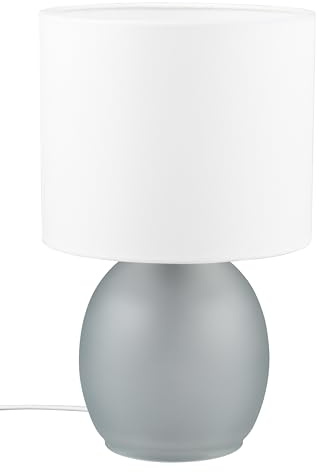 Trio Leuchten Tischleuchte Vela 517900111, Sockel Glas Grau, Schirm Stoff Weiß, exkl. 1x E14