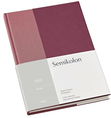 Semikolon 371517 Wochenkalender & Notizbuch 2025 A5, 13 Monate, Leinen, Hardcover - Natural Affair, Blossom Englisch