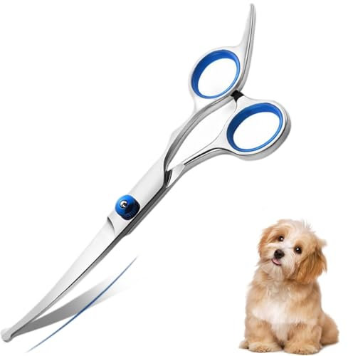 Pet Grooming Scissors, 6 Up Curved Dog Grooming Scissors Set with Safety Round Tip, Stainless Steel Pet Grooming Tools Dog Cat Hair Cutting Trimming Scissors