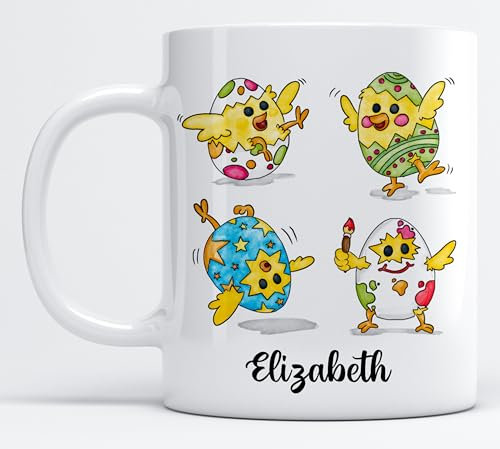Personalised Easter Mug (11oz) White Mug with Name, Customised Name on on Hatching Egg Chick Print Design, Kids Easter Cup, Easter Gift, Easter Decor, Gift for Children's Toddler