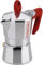 Caffettiera Moka Express, Modello Brillant Kaffettiera con Manico Rosso Antiscottatura, Fino a 6 Tazze, in Alluminio, Caffè Espresso, Non Adatta a Induzione, Argento (1/2 Tazza)