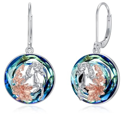 enjoylifecreative Pferd Kristall Ohrringe Mädchen 925er Sterling Silber Pferde Ohrhänger Schmuck Geschenk für Frauen Pferdeliebhaber