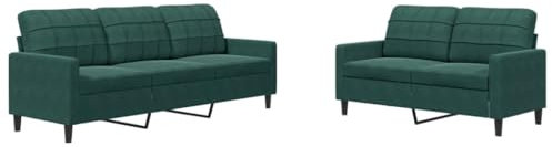 vidaXL 2-TLG. Sofagarnitur mit Kissen Dunkelgrün Samt, Sofa, Fernsehsessel, Sessel, Sofa Set, Relaxsofa, Samtsofa, Wohnzimmermöbel, Sofa gepolstert