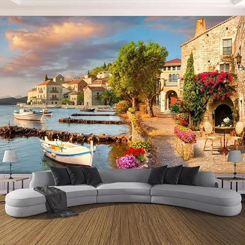 Benutzerdefinierte 3D-Tapete, Hafen-Kleinstadt-Landschaft, Foto-Wandbild-Aufkleber Für Wohnzimmer, Schlafzimmer, TV-Hintergrund, Heimdekoration,150cmX105cm