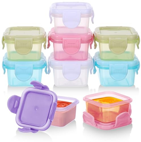 Fentar 9Pcs Petit Récipient en Plastique avec Couvercle, Petits Boite Conservation Alimentaire Étanche avec un Joint, Boite Alimentaire Plastique pour Sauces, Mini Petit Pot Conservation Bébé Mignons